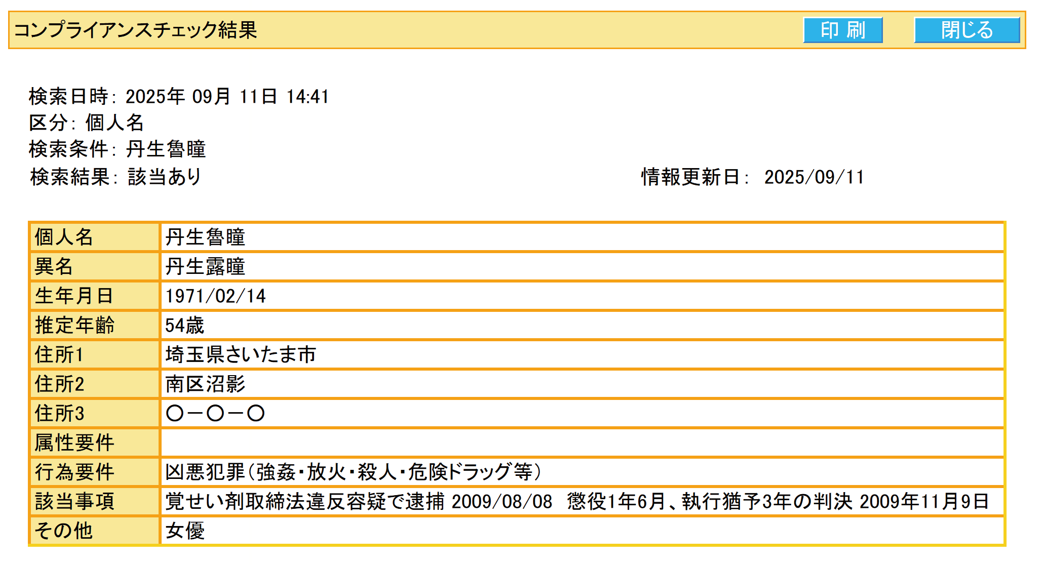 コンプライアンスチェック　個人名チェック
